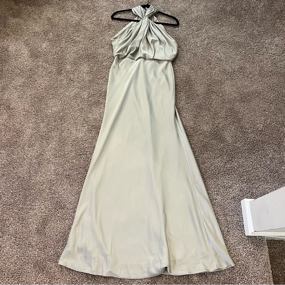 ASOS Sage Green Halter Dress, Peephole Back, Worn Once! Size US 4 
Retail $180 - Picture 2 of 12